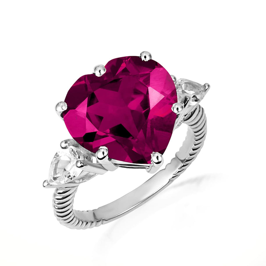 .925 Sterling Silver Heart Gemstone Rope Band Ring