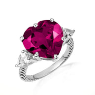 .925 Sterling Silver Heart Gemstone Rope Band Ring