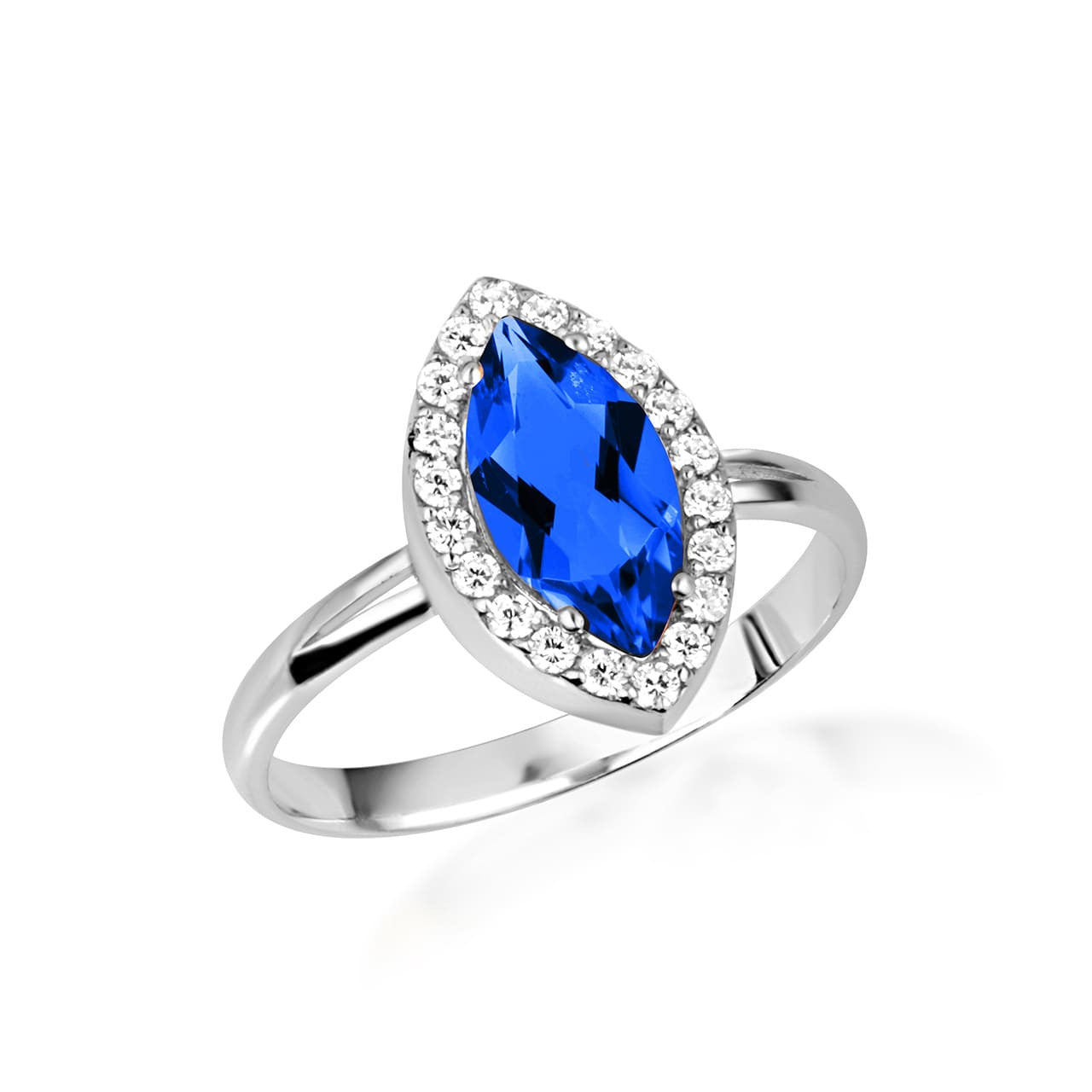 925 Sterling Silver Marquise Cut Birthstone Halo Ring