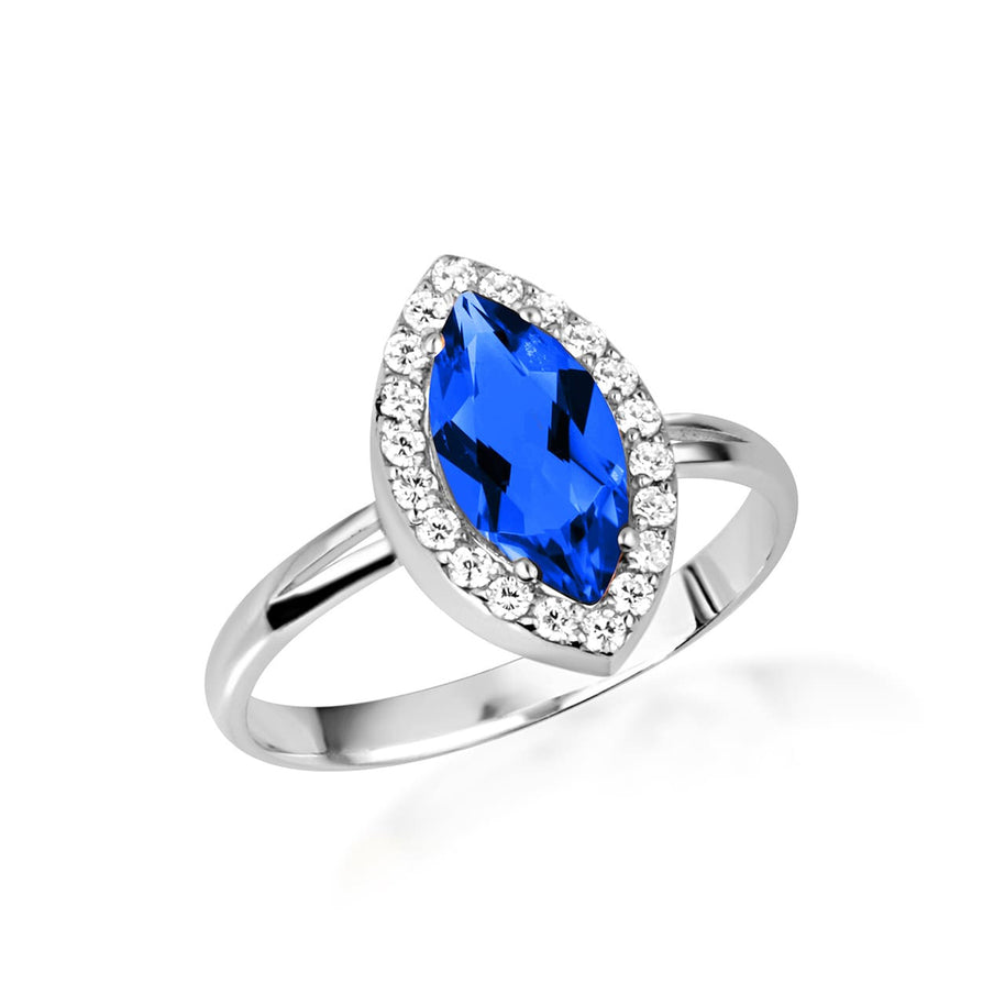 925 Sterling Silver Marquise Cut Birthstone Halo Ring