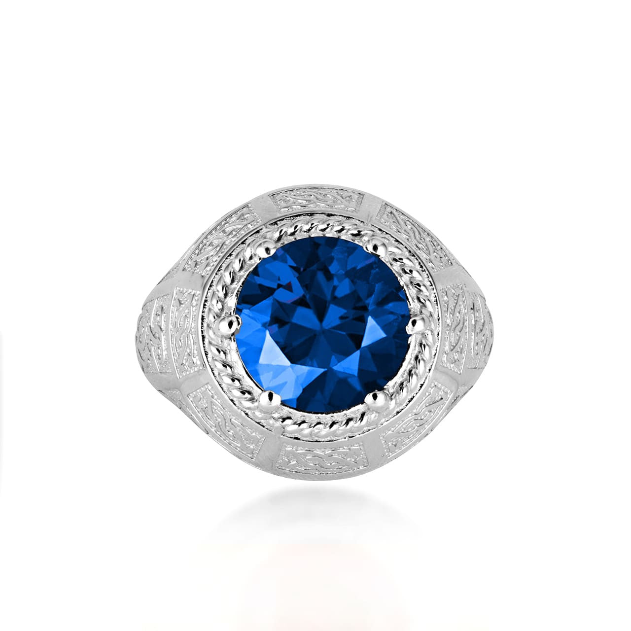 .925 Sterling Silver Irish Celtic Trinity Knot Gemstone Rope Ring