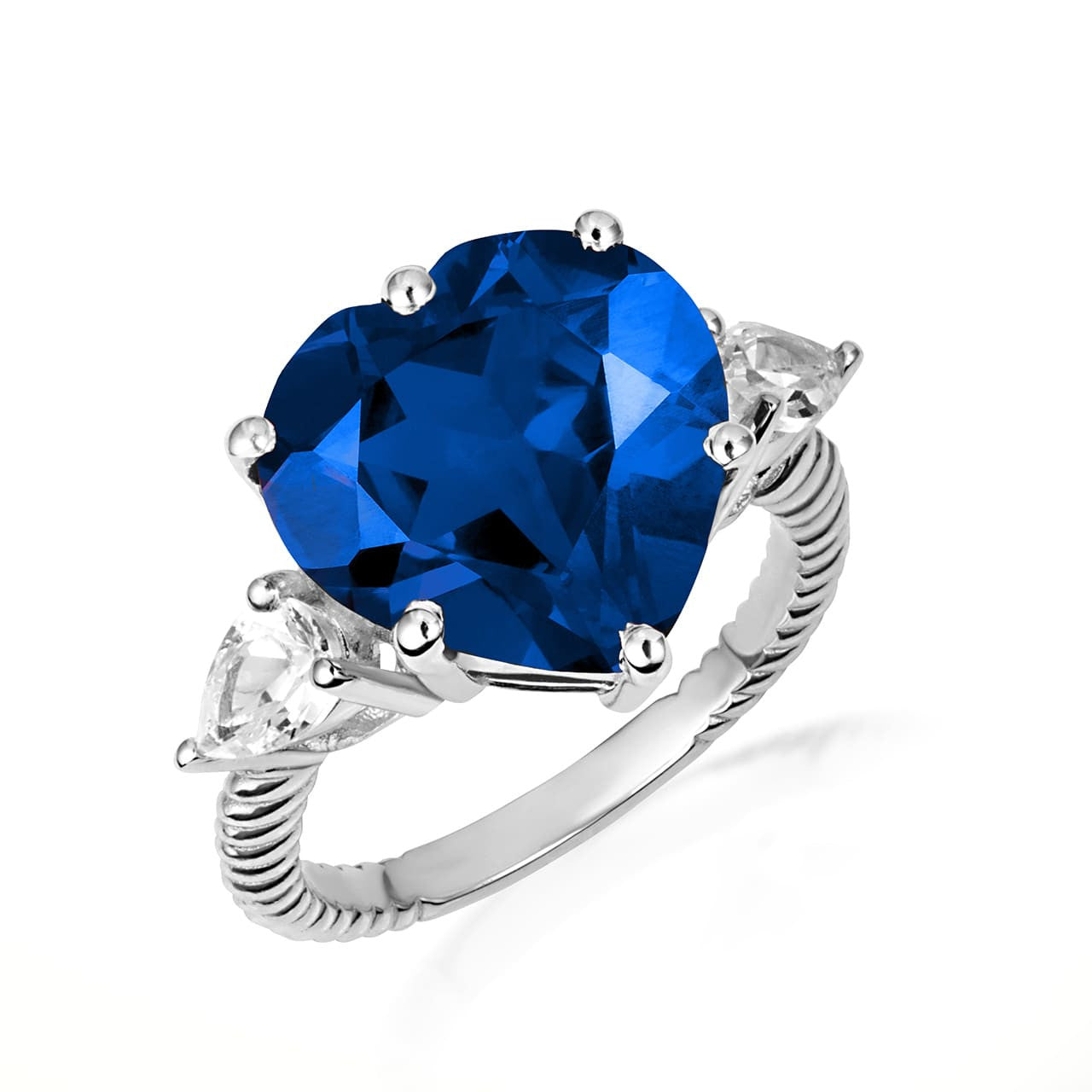 .925 Sterling Silver Heart Gemstone Rope Band Ring