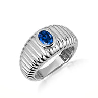 .925 Sterling Silver Oval Birthstone Ribbed Cocktail Ring