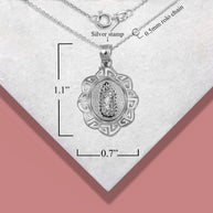 925 Sterling Silver Our Lady of Guadalupe Greek Key Oval Textured Pendant Necklace