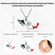 .925 Sterling Silver Mexico Map Flag Enamel Pendant Necklace