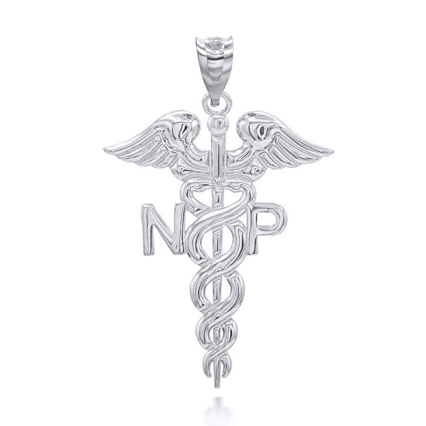 .925 Sterling Silver Nurse Practitioner NP Caduceus Pendant Necklace