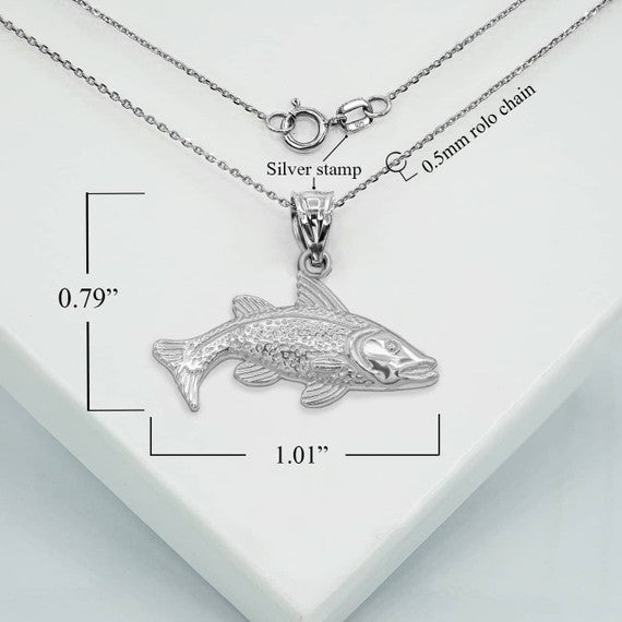 .925 Sterling Silver Trout Fish Pendant Necklace