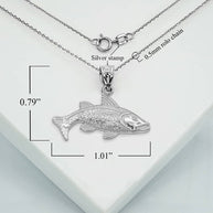 .925 Sterling Silver Trout Fish Pendant Necklace