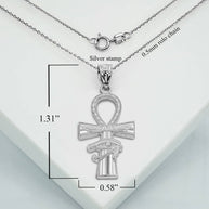 .925 Sterling Silver Egyptian Winged Ankh Cross Eye of Horus Milgrain Pendant Necklace