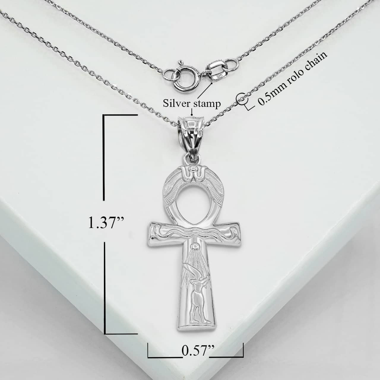 .925 Sterling Silver Egyptian Cross Ankh Pendant Necklace