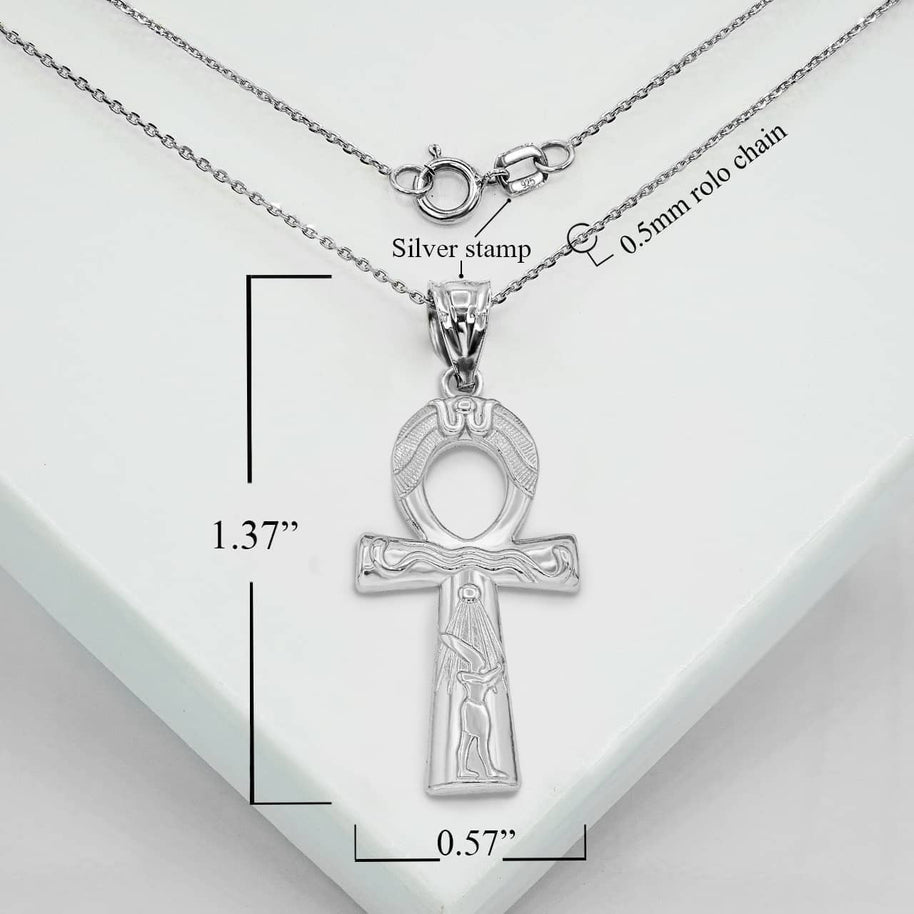 .925 Sterling Silver Egyptian Cross Ankh Pendant Necklace