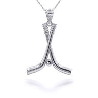 .925 Sterling Silver Hockey Sticks and Puck Charm Sports Pendant Necklace