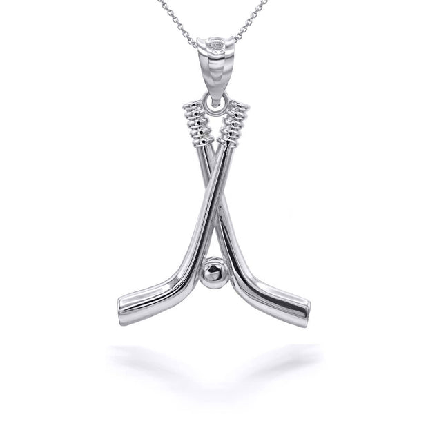 Hockey Sticks and Puck in Sterling Silver Sports Pendant / Necklace Large