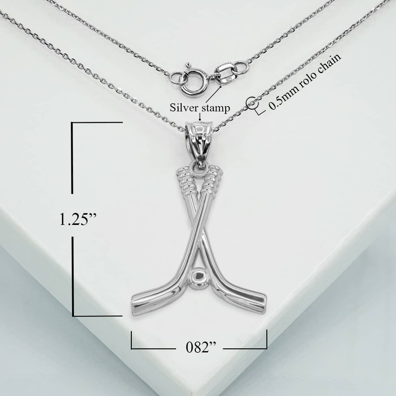 Hockey Sticks and Puck in Sterling Silver Sports Pendant / Necklace Large
