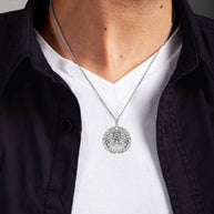 Silver Lion Head Laurel Wreath Pendant Necklace