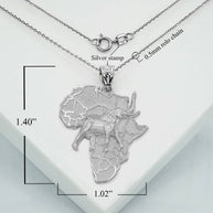 .925 Sterling Silver Africa Map Elephant Pendant Necklace