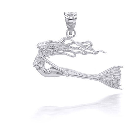 Silver Swimming Mermaid Pendant Necklace