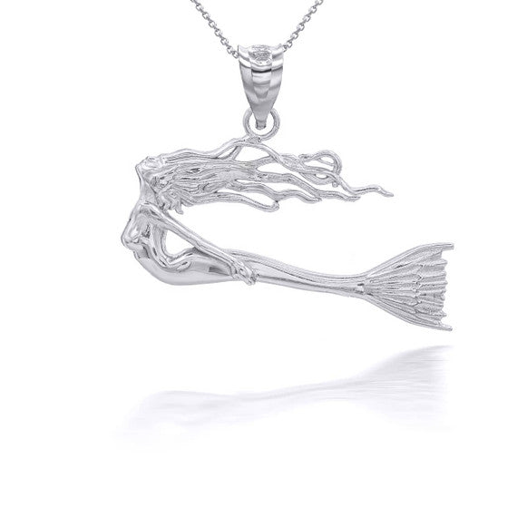 Silver Swimming Mermaid Pendant Necklace
