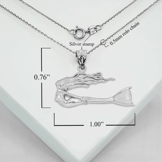 Silver Swimming Mermaid Pendant Necklace
