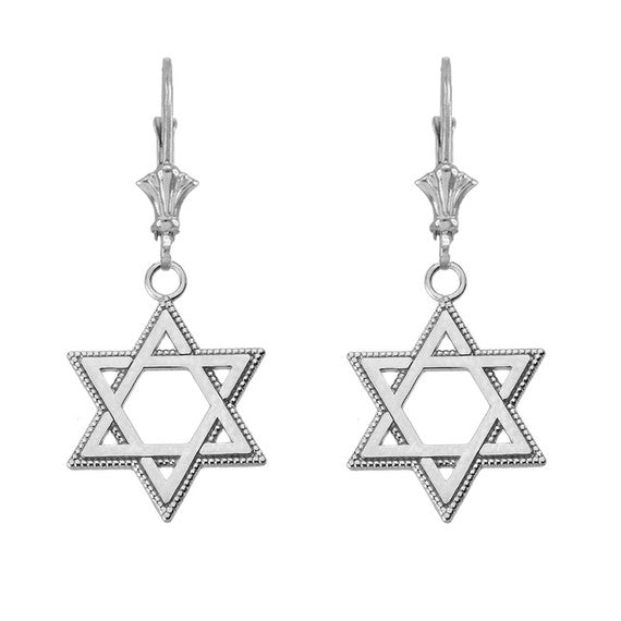Milgrain Jewish Star of David Earrings (1.24") in Sterling Silver