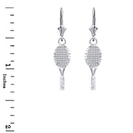 Sterling Silver Sparkle Cut Tennis Racket Dangle Drop Lever Back Earring Set