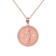 Solid Gold Saint Patrick Diamond Oval Engravable Medallion Pendant Necklace 1.03