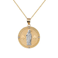 Solid Gold Saint Patrick Diamond Oval Engravable Medallion Pendant Necklace 1.03