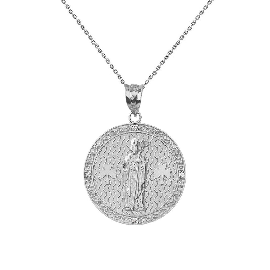 Sterling Silver Saint Patrick Shamrock CZ Engravable Medallion Pendant Necklace 1.05