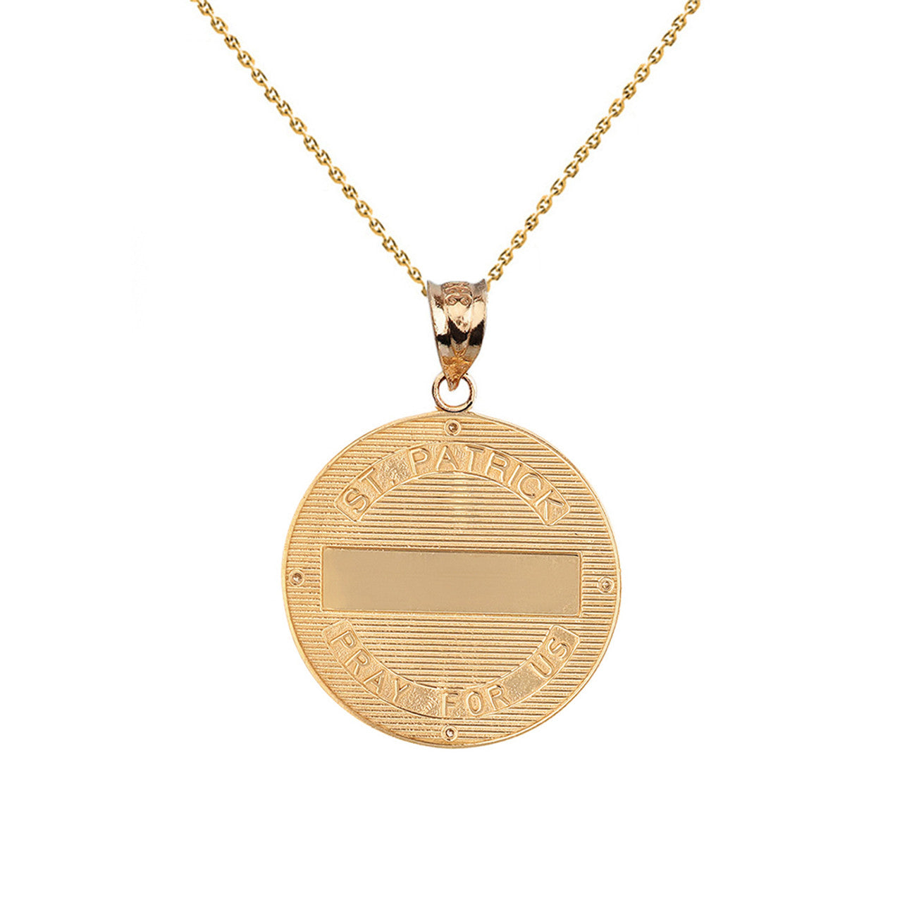 Solid Gold Saint Patrick Diamond Oval Engravable Medallion Pendant Necklace 1.03