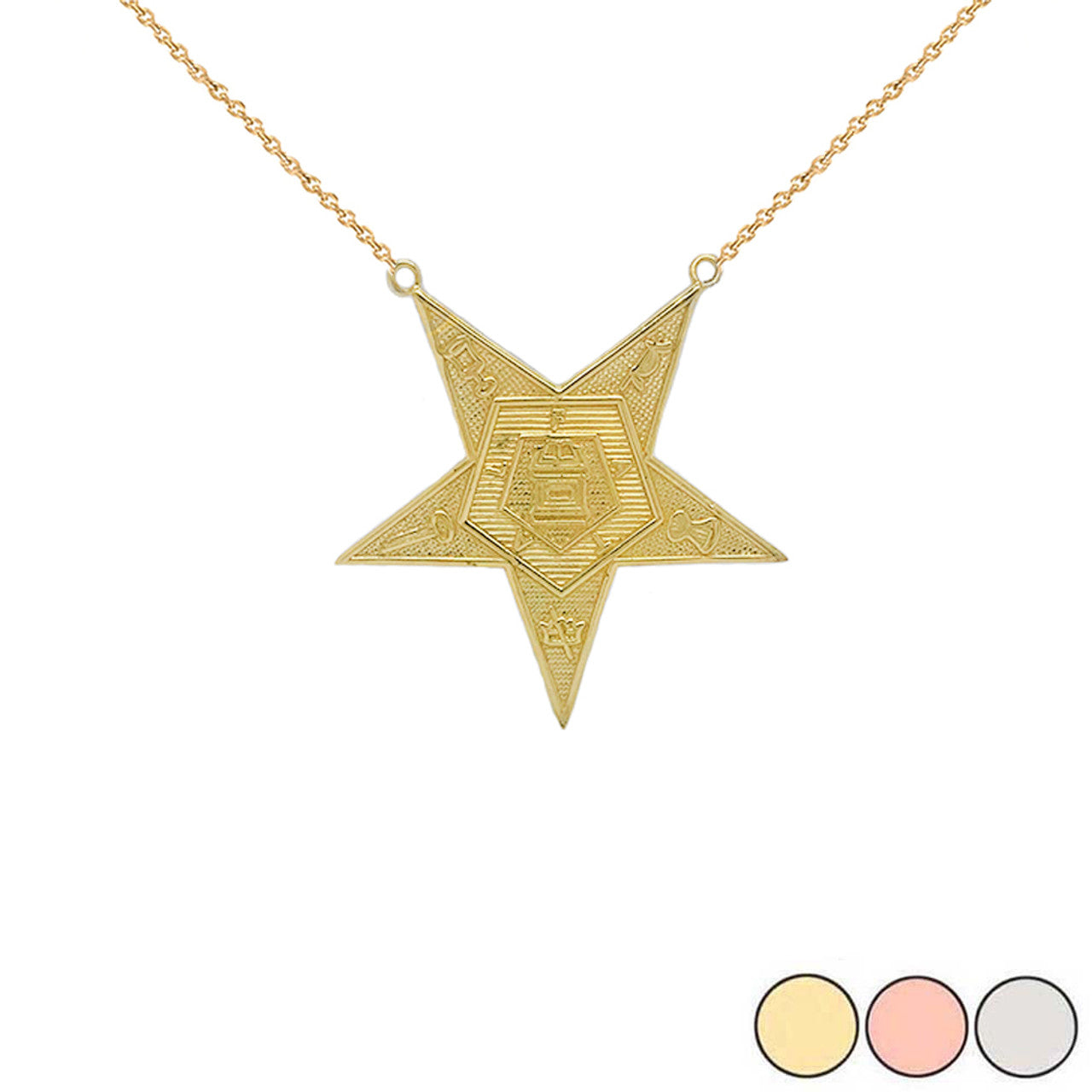 Order of the Eastern Star (OES) Masonic Necklace in Gold (Yellow/Rose/White)