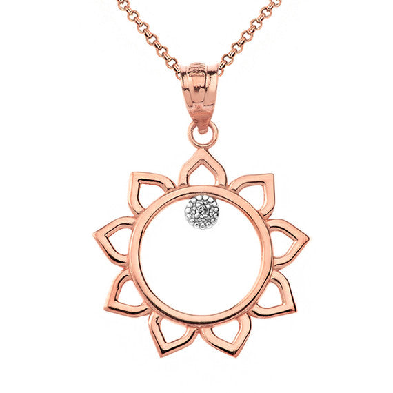 Gold Diamond Celestial Sun Pendant Necklace (Available in Yellow/Rose/White Gold)
