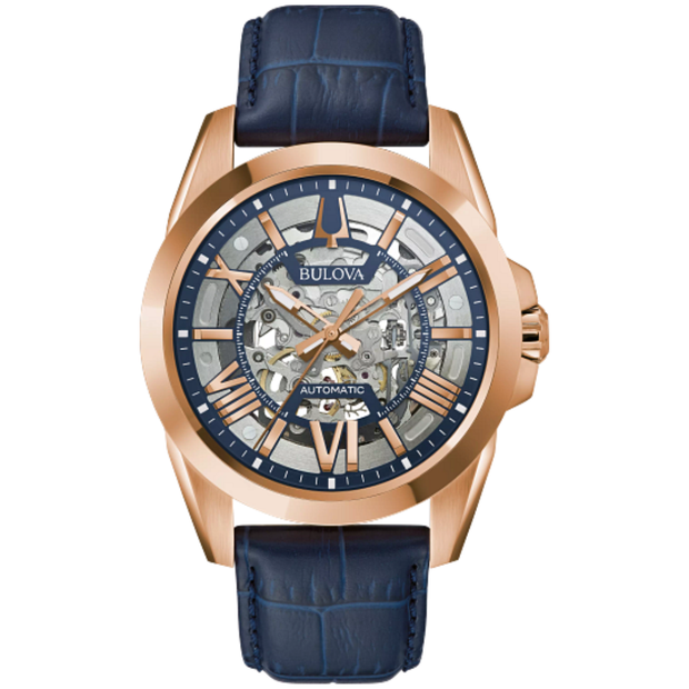 BULOVA 97A161 Sutton Blue Skeleton Leather Men's Watch