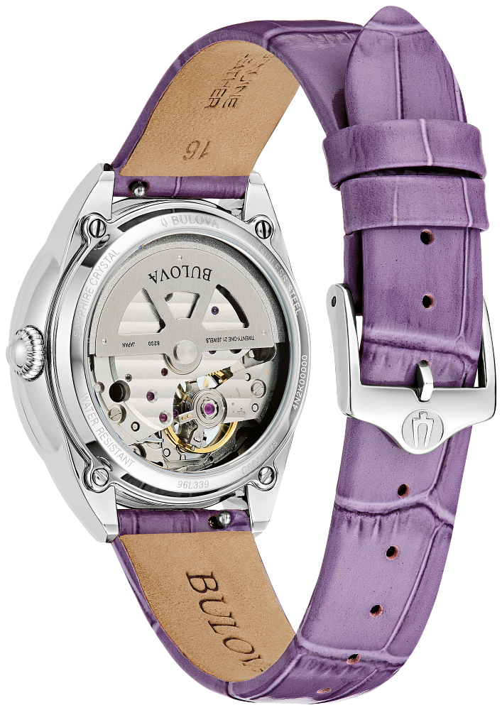 Bulova 96L339 Purple Leather Silver Tone Women's Watch