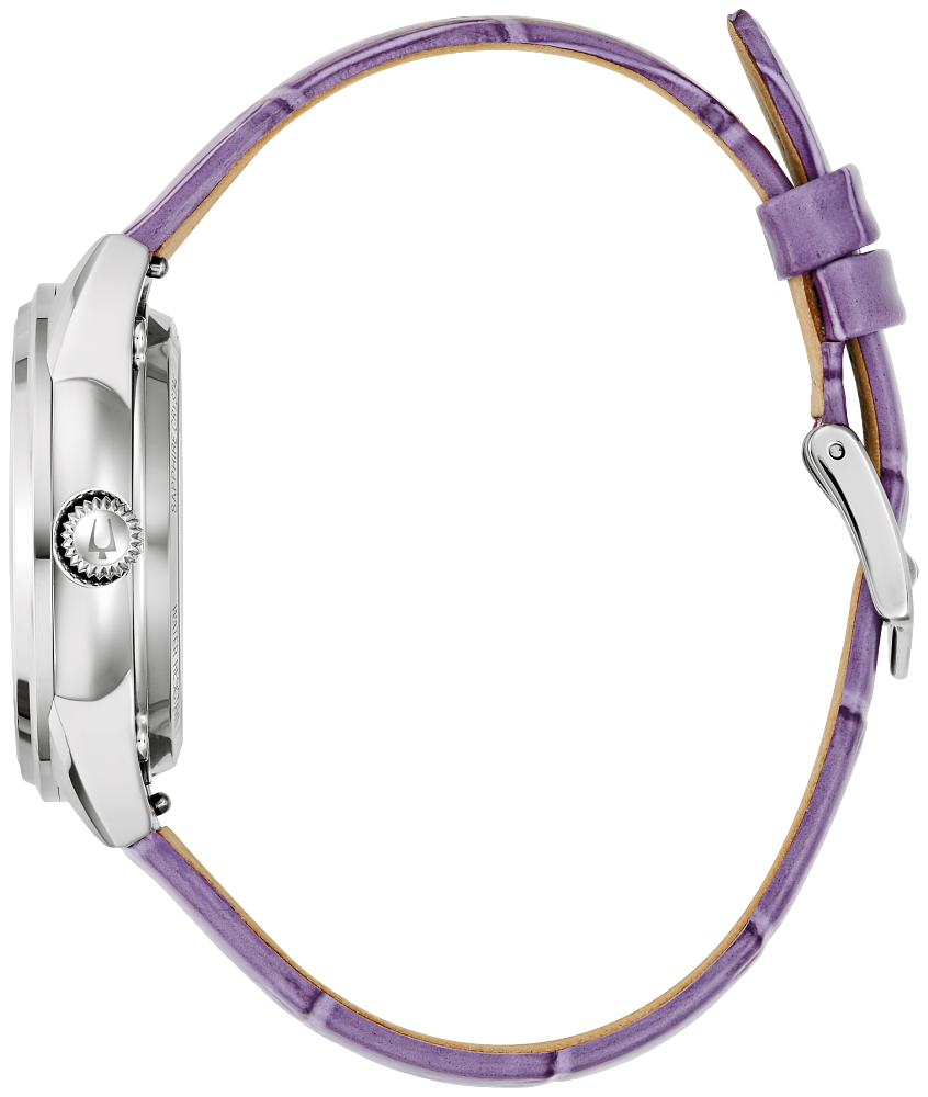 Bulova 96L339 Purple Leather Silver Tone Women's Watch