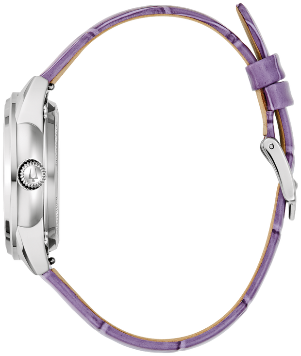 Bulova 96L339 Purple Leather Silver Tone Women's Watch