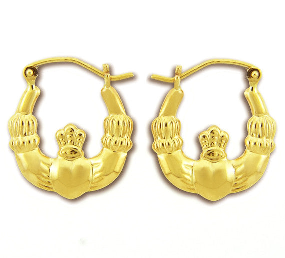 14K Gold Irish Celtic Claddagh Heart Earrings
