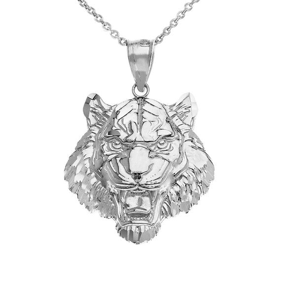 Roaring Tiger Pendant Necklace in Gold (Medium) 1.31 in. (Yellow/Rose/White)