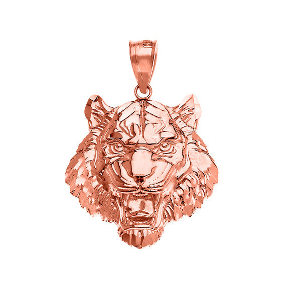 Roaring Tiger Pendant Necklace in Gold (Large) 1.61 in. (Yellow/Rose/White)