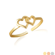 Gold Double Heart Toe Ring (Available in Yellow Gold, Rose Gold, White Gold)