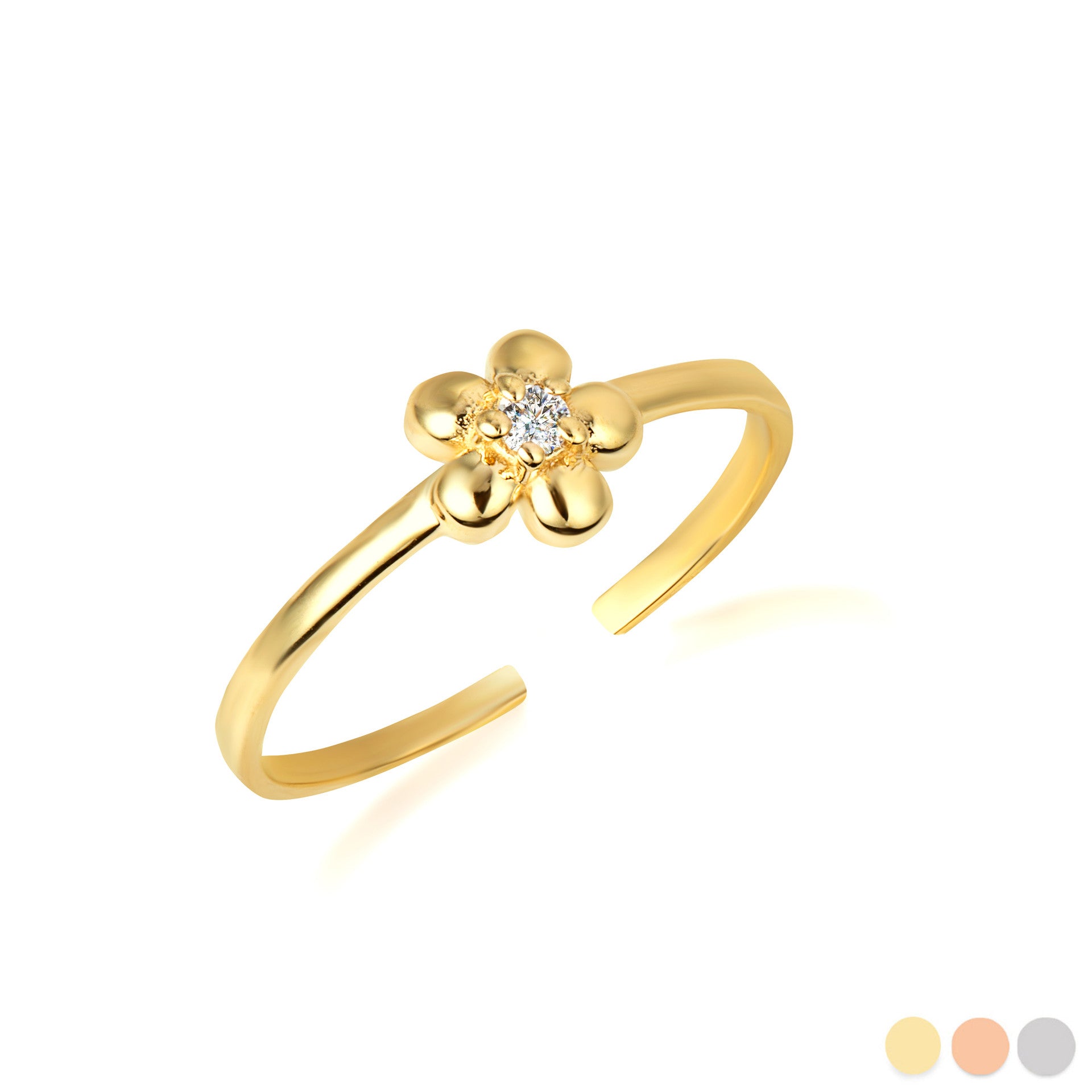 Gold Diamond Daisy Flower Toe Ring (Available in Yellow/Rose/White Gold)