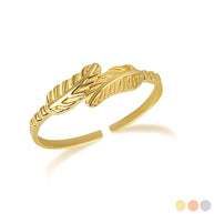 Gold Feather Wraparound Toe Ring (Available in Yellow/Rose/White Gold)