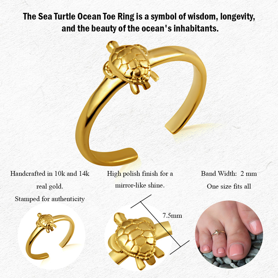 Gold Marine Sea Turtle Toe Ring (Available in Yellow/Rose/White Gold)