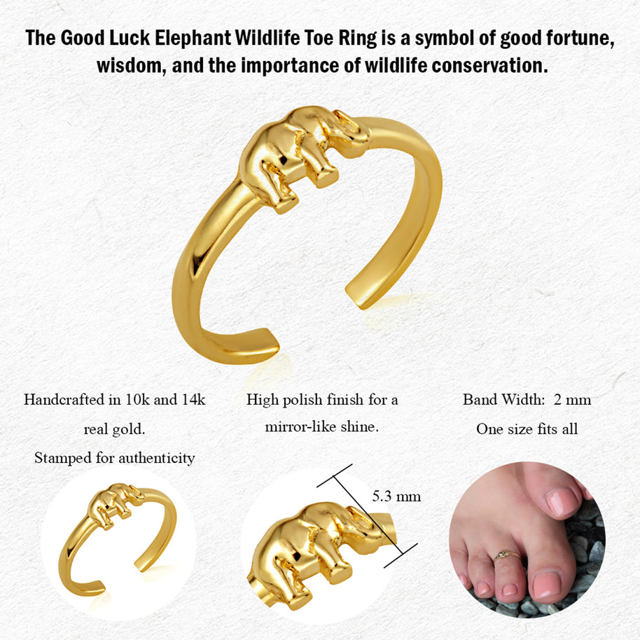 Gold Elephant Wildlife Toe Ring (Available in Yellow/Rose/White Gold)
