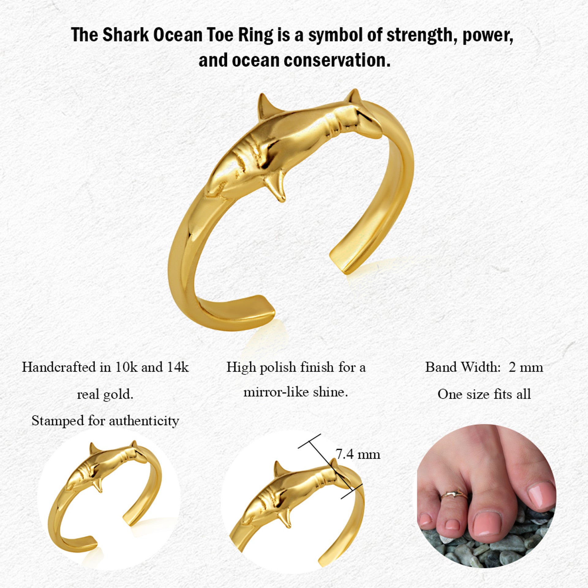Gold Marine Shark Toe Ring (Available in Yellow/Rose/White Gold)