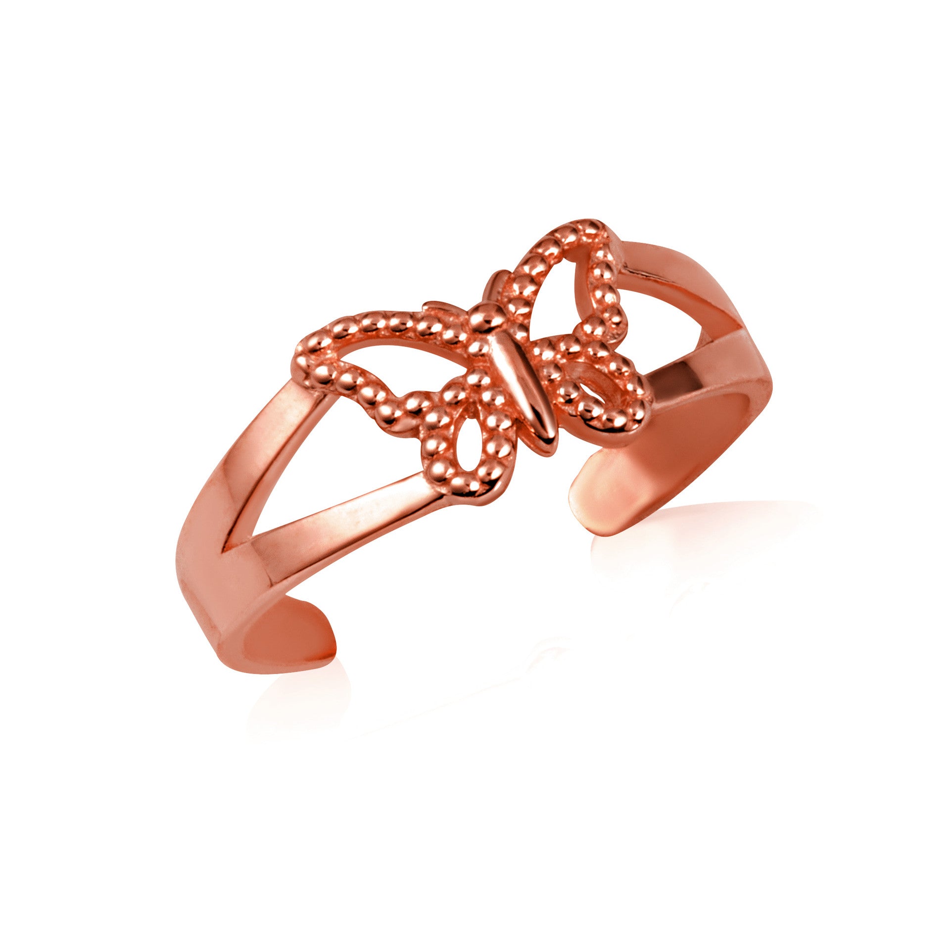 Gold Beaded Butterfly Toe Ring (Available in Yellow/Rose/White Gold)