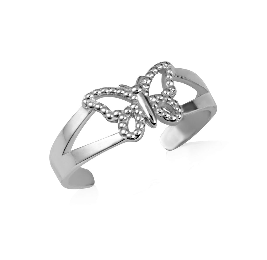 Gold Beaded Butterfly Toe Ring (Available in Yellow/Rose/White Gold)