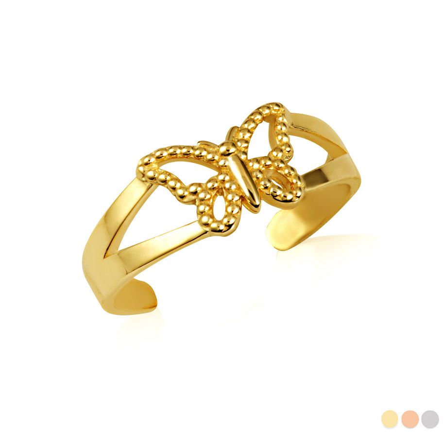 Gold Beaded Butterfly Toe Ring (Available in Yellow/Rose/White Gold)