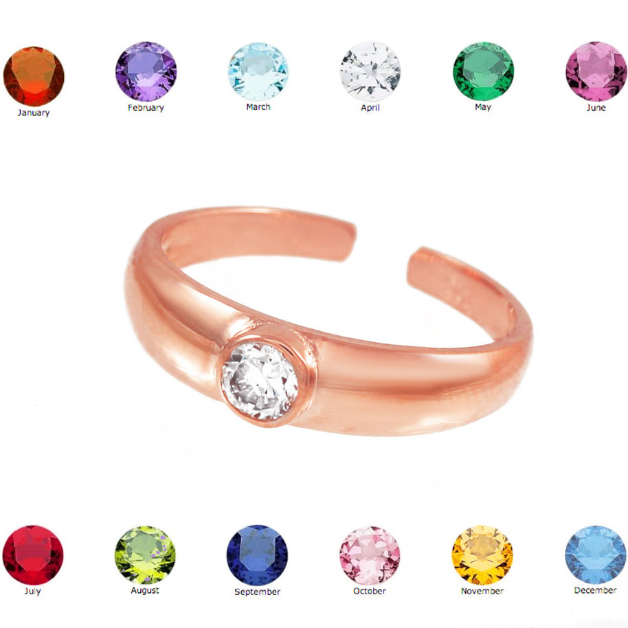 Solid Gold Birthstone CZ Toe Ring(Available in Yellow/Rose/White Gold)