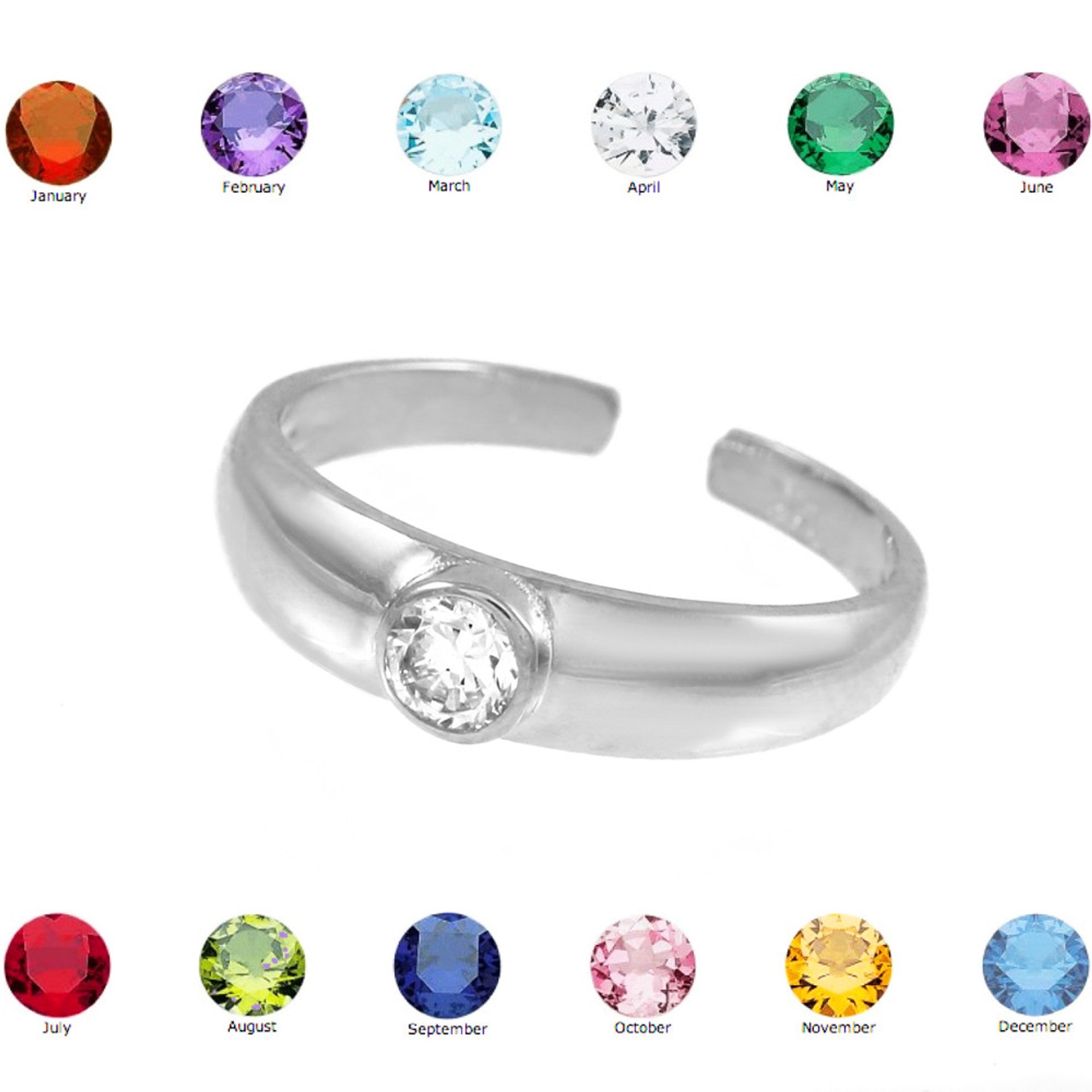Solid Gold Birthstone CZ Toe Ring(Available in Yellow/Rose/White Gold)
