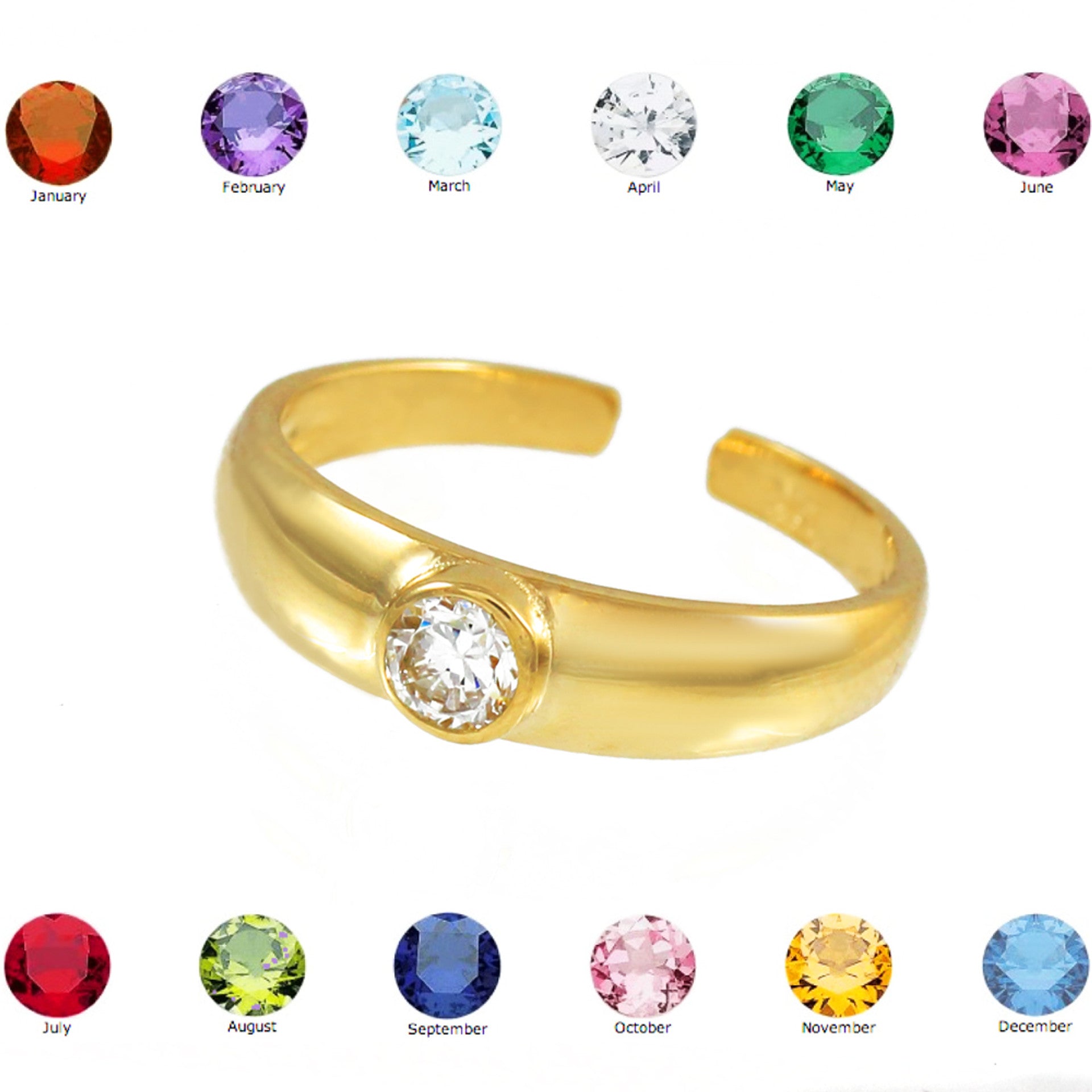 Solid Gold Birthstone CZ Toe Ring(Available in Yellow/Rose/White Gold)